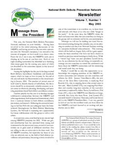National Birth Defects Prevention Network  Newsletter Volume 7, Number 1 May 2003