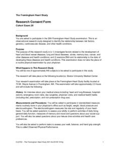 The Framingham Heart Study  Research Consent Form Cohort Exam 29  Background