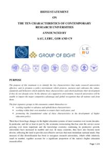 HEFEI STATEMENT ON THE TEN CHARACTERISTICS OF CONTEMPORARY RESEARCH UNIVERSITIES ANNOUNCED BY AAU, LERU, GO8 AND C9