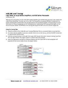Ashly 48k Level 1 Voicings nXp, PEMA, & ne/pe Series Amplifiers, neXX00 Series Processors 19 December 2016 19Dec16 Level 1 Voicing files (.voc) for Ashly DSP-enabled amplifiers and neXX00 Series processors were created w