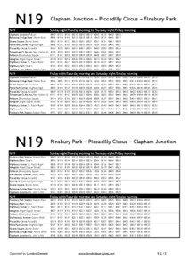 N19  N19 ClaphamJunction–PiccadillyCircus–FinsburyPark Sunday