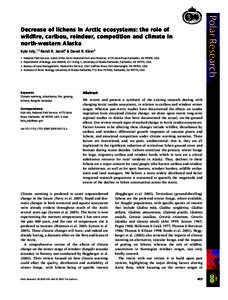 Decrease of lichens in Arctic ecosystems: the role of wildﬁre, caribou, reindeer, competition and climate in north-western Alaska por_113[removed]
