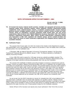Circular Letter No[removed]): Codification Project
