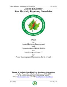 Order for Retail & Distribution Tariff for JKPDD  FYJammu & Kashmir State Electricity Regulatory Commission
