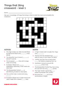 Things that Sting crossword - level 1