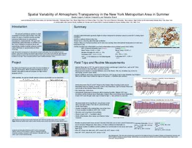 Spatial Variability of Atmospheric Transparency in the New York Metropolitan Area in Summer Beate Liepert, Autumn Anderson,and Natasha Ewart Lamont-Doherty Earth Observatory of Columbia University, Palisades New York, Br
