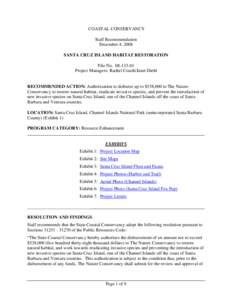 COASTAL CONSERVANCY Staff Recommendation December 4, 2008 SANTA CRUZ ISLAND HABITAT RESTORATION File No[removed]Project Managers: Rachel Couch/Janet Diehl