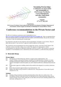 Sustaining Partnerships: a conference on conservation and sustainability in UK Overseas Territories, Crown Dependencies and other small island