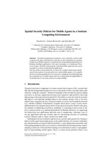 LNCSSpatial Security Policies for Mobile Agents in a Sentient Computing Environment