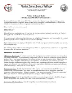 Physical Therapy Board of California - Petition of Penatly Relief Reinstatement/Modification/Termination