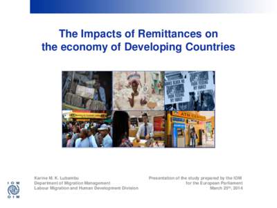 The Impacts of Remittances on the economy of Developing Countries Karine M. K. Lubambu Department of Migration Management Labour Migration and Human Development Division