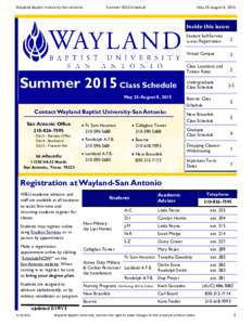 Wayland Baptist University-San Antonio  Summer 2015 Schedule May 25-August 8, 2015