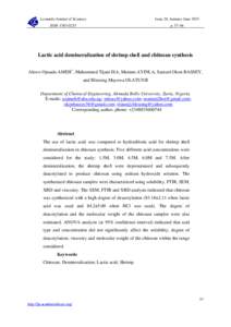 Lactic acid demineralization of shrimp shell and chitosan synthesis. Leonardo Journal of Sciences 2015;26:57-66.