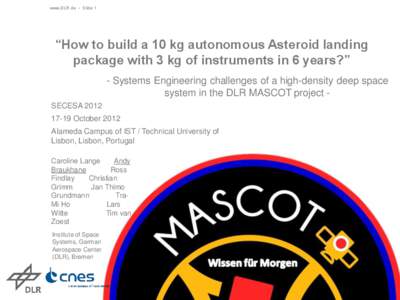 www.DLR.de • Slide 1  “How to build a 10 kg autonomous Asteroid landing
