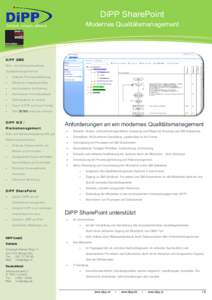 DiPP SharePoint Modernes Qualitätsmanagement Schlank, einfach, effizient.  DiPP QMS