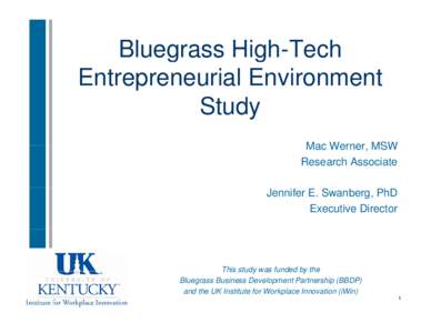 Bluegrass g High-Tech g Entrepreneurial Environment Study