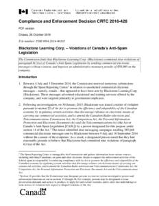 Blackstone Learning Corp. – Violations of Canada’s Anti-Spam Legislation