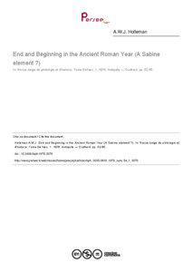 A.W.J. Holleman  End and Beginning in the Ancient Roman Year (A Sabine