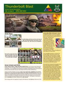 Thunderbolt Blast Armor School Newsletter Vol. 3, Issue 2 APRIL-MAY 2014 From the Chief of Armor’s Turret