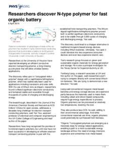 Researchers discover N-type polymer for fast organic battery