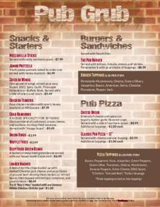 Pub Grub Snacks & Starters Burgers & Sandwiches