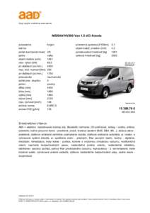 Ceny nových vozidiel na www.aad.sk  NISSAN NV200 Van 1.5 dCi Acenta prevedenie kabína počet dverí/počet miest