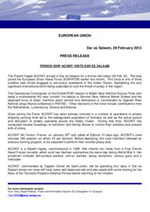 Press Release-French Ship ACONIC visits Dar es Salaam