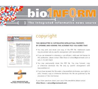 copyright THIS NEWSLETTER IS COPYRIGHTED INTELLECTUAL PROPERTY. BY OPENING AND VIEWING THIS ACROBAT FILE YOU AGREE THAT: • You may print and retain one copy of this PDF file. Additional copies may be printed only by sp