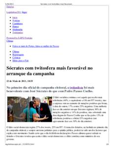 Sócrates com twitosfera mais favorável no arranque da campanha - Notícias SAPO - Especial Eleições Legislativas 2011