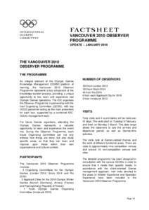 VANCOUVER 2010 OBSERVER PROGRAMME UPDATE – JANUARY 2010 THE VANCOUVER 2010 OBSERVER PROGRAMME