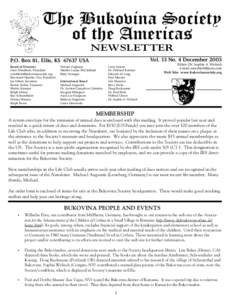 The Bukovina Society of the Americas NEWSLETTER Vol. 13 No. 4 December[removed]P.O. Box 81, Ellis, KS[removed]USA