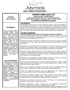 EMPLOYMENT OPPORTUNITY  SENIOR CRIME ANALYST Job Linewww.murrieta.org