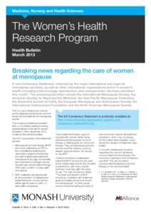 Medicine, Nursing and Health Sciences  The Women’s Health Research Program Health Bulletin March 2013