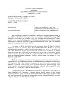 UNITED STATES OF AMERICA Before the SECURITIES AND EXCHANGE COMMISSION Washington, D.C[removed]ADMINISTRATIVE PROCEEDINGS RULINGS Release No[removed]September 18, 2014