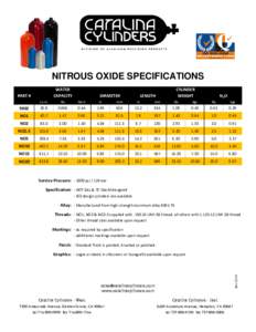 NITROUS OXIDE SPECIFICATIONS WATER CAPACITY PART #