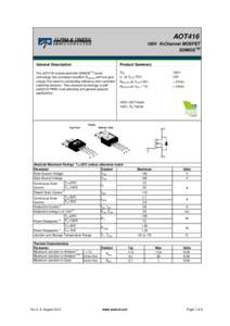 AOT416 100V N-Channel MOSFET SDMOS TM General Description  Product Summary