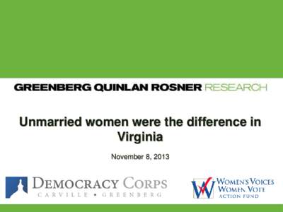 Unmarried women were the difference in Virginia November 8, 2013 Methodology and Overview The data in this presentation is based on: