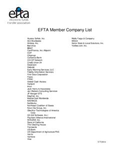 EFTA Member Company List Access Softek, Inc. ACI Worldwide Andera, Inc. BancVue BB&T