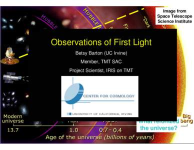 Image from Space Telescope Science Institute Observations of First Light Betsy Barton (UC Irvine)