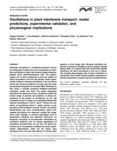 Journal of Experimental Botany, Vol. 57, No. 1, pp. 171–184, 2006 doi:jxb/erj022 Advance Access publication 5 December, 2005 RESEARCH PAPER  Oscillations in plant membrane transport: model