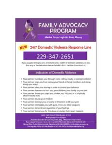 Marine Corps Logistics Base Albany[removed]FAMILY ADVOCACY PROGRAMS OFFICE Monday-Friday 8 a.m.-4:30 p.m.