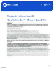 Be certain  MessageLabs Intelligence: June 2006 “Going Up, Going Down!” - A Review of QuarterIntroduction Welcome to the June edition of the MessageLabs Intelligence monthly report. This report provides the l