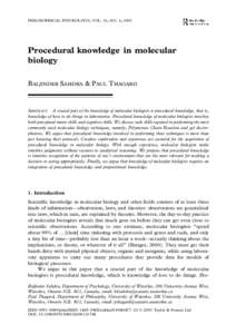 PHILOSOPHICAL PSYCHOLOGY, VOL. 16, NO. 4, 2003  Procedural knowledge in molecular biology BALJINDER SAHDRA & PAUL THAGARD