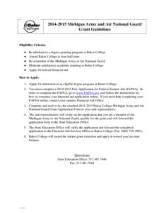 [removed]Michigan Army and Air National Guard Grant Guidelines Eligibility Criteria:  