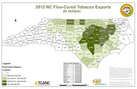 2012 NC Flue-Cured Tobacco Exports (In Dollars) ¯  ASHE