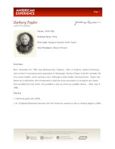 Page 1  Zachary Taylor 12th President  Terms: [removed]