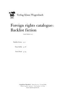 Verlag Klaus Wagenbach  Foreign rights catalogue: Backlist fiction
