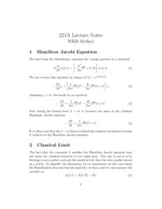 221A Lecture Notes WKB Method 1 Hamilton–Jacobi Equation