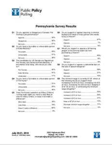 Pennsylvania Survey Results Q1 Do you approve or disapprove of Senator Pat Toomey’s job performance?
