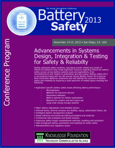 Conference Program  Battery2013 4th Annual International Conference  Safety